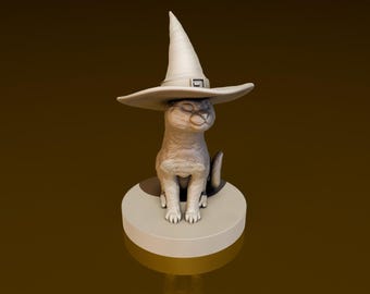 Gato con sombrero de bruja / Miniaturas DND / Modelo DND / DungeonGuildMerchant / No requiere ensamblaje / 1 pieza / Miniatura de rol de rol