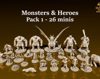 Monsters & Heroes #1 26 minis | DND Miniatures | DND Model | DungeonGuildMerchant | No Assembly Required | 1 Piece | TTrpg Mini