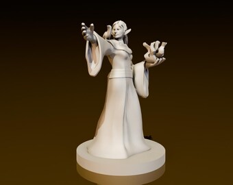 Elf Female Sorcerer Raven | DND Miniatures | DND Model | DungeonGuildMerchant | No Assembly Required | 1 Piece | TTrpg Mini