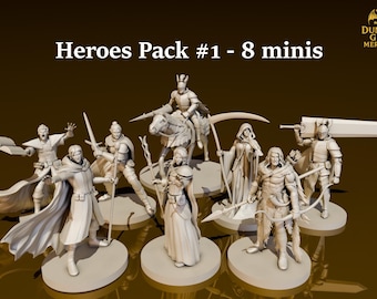 Heroes Pack #1 w/ 8 Minis | DND Miniatures | DND Model | DungeonGuildMerchant | No Assembly Required | 1 Piece | TTrpg Mini