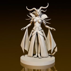 Tiefling Female Sorceress 3 | DND Miniatures | DND Model | DungeonGuildMerchant | No Assembly Required | 1 Piece | TTrpg Mini