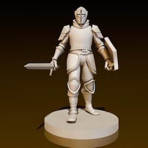 Puede incluir: Una figura en miniatura de plástico blanco de un caballero con armadura y sosteniendo una espada y un escudo.
