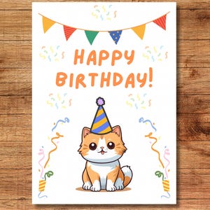 Digital Birthday card - Digital download - Printable Card - PDF Print at home card - Cat Birthday card
