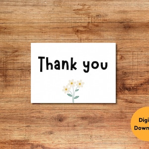 Bedankkaart - Digitale download - Afdrukbare kaart - Visitekaartje - Daisy-bedankkaart - Afdrukbaar briefpapier