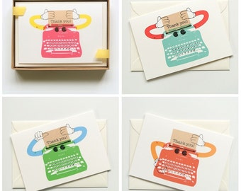 Typewriter Robot Thank You Cards - 4 colour choices available!