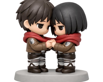 L'attacco dei Giganti Eren Mikasa Coppia Funko Style STL - Statua da scrivania Chibi Anime - Figura romantica Fan Art - Regalo di San Valentino