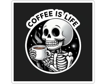 Coffee Skeleton Sticker: Fun Laptop Decal, Halloween Decor