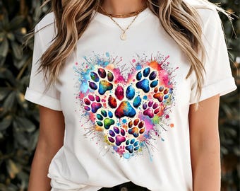 Heart Paw Print PNG,Watercolor Paw Print Design,Pet Lover Sublimation Design,Rainbow Paw Print Clipart,Digital Paw Print Download