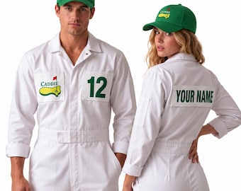 Caddie Golf Uniform and Hat - Unisex Golfer Caddy Jumpsuit for Halloween, Parties, Couples Costume