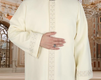 Túnica musulmana gruesa para oración: Jubba para hombre para invierno, abrigo de imán lujoso, Jubbah islámico de manga larga