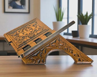 Portable Wooden Book Stand: Cookbook Holder, Reading Table, Quran - Bible Laptop & Tablet Stand, Dictionary and Notebook Support