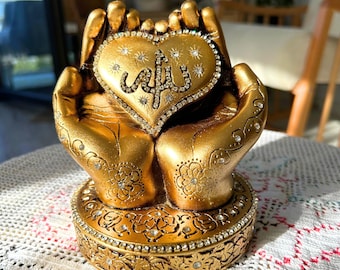Allah Name Praying Hand Figurine: Islamic Home Decor Centerpiece