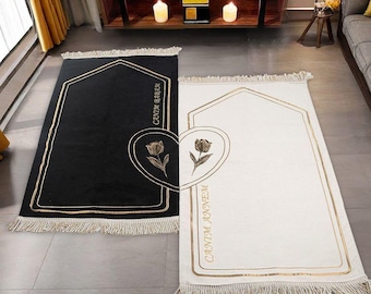 Customizable Couple Muslim Prayer Rug Set: Salah Mat Set, Islamic Gift, Wedding Gift