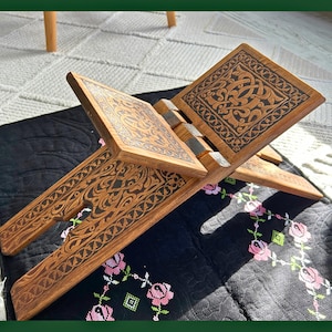 Folding Wooden Quran Stand: Hand-Carved Book Rest - 3 Sizes of Quran Holder, Islamic Decoration