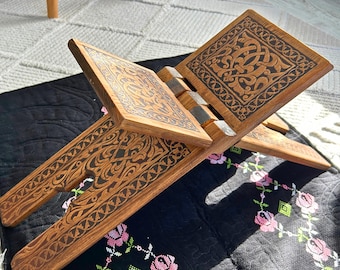 Folding Wooden Quran Stand: Hand-Carved Book Rest - 3 Sizes of Quran Holder, Islamic Decoration