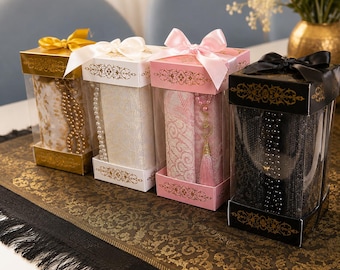 Muslim Prayer Rug Set: Salah Mat Tasbih Gift Box, Islamic Favor, Eid Ramadan Gift