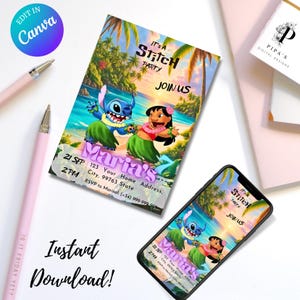 Lilo & Stitch Editable Birthday Party Invite Template for Kids Aloha ...