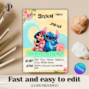 Lilo & Stitch Party Invite Digital Birthday Canva Template for Kids ...
