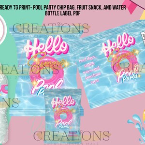 Hello Summer Pool Party -  Printable Party Favor Bundle