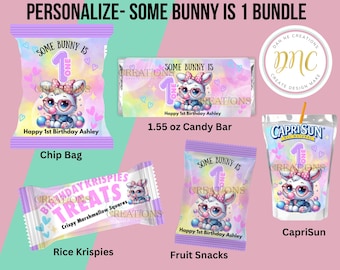 Un conejito cumple 1 año: paquete de recuerdos para fiesta de cumpleaños de Pascua