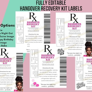Fully Editable Hangover Recovery Kit Template and PNG Bundle – 8 Funny Labels for Party Favors