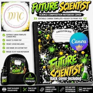 Future Scientist Composition Notebook Cover | Editable Canva Template, Ready to Print PDF