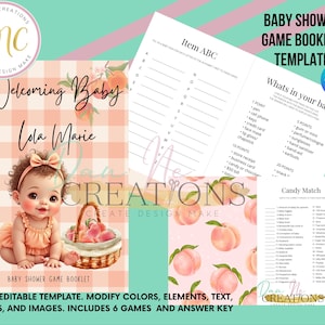 Peach Baby Shower Game Booklet Template: Editable Canva PDF