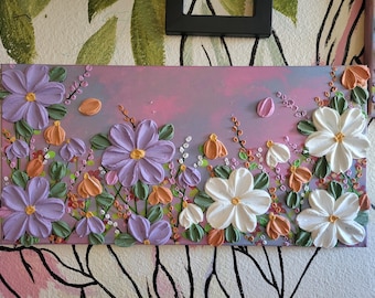 Colorful Textured Floral Wall Art | Handmade 3D Flower Painting | Original Acrylic Artwork