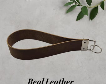 Handmade Reclaimed Leather Keychain Wristlet, Minimalist Key Holder
