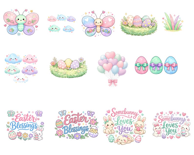 Watercolor Easter Clipart Bundle – Bunnies, Chicks, Lambs PNG (digital ...