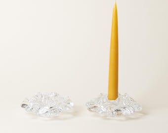 Vintage Swedish Glass Candlesticks Pair