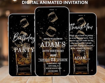 Invito per festa di compleanno a tema whisky / Download digitale modificabile / Invito a tema bar per lui / Festa a sorpresa