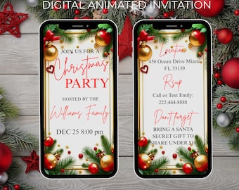 Modello di invito video per festa di Natale, elegante invito animato per le vacanze, download digitale modificabile da Canva