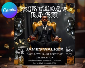 Flyer de fête d'anniversaire pour homme, Flyer d'événement anniversaire de garçon, Fête d'anniversaire, Flyer de fête d'anniversaire, Flyer d'anniversaire, Flyer de fête numérique, DIY in Canva