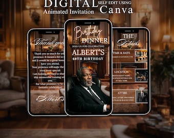 Animated Birthday Dinner Invitation, DIY Template Design, Men's Party Video Invite, Celebration Event Digital