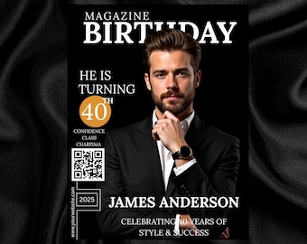 Copertina di rivista di compleanno, modello modificabile Canva, regalo digitale per marito o fidanzato