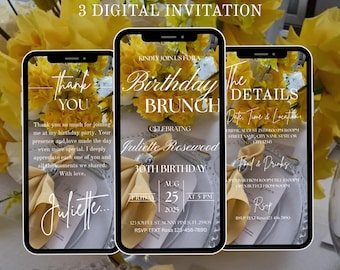 Invito di compleanno di lusso per brunch / Invito video animato / Modello Canva modificabile / Invito digitale per feste