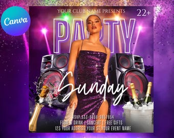 Sonntag Hangover Party Flyer Vorlage, Sonntagsparty Flyer, Sonntagsnacht Club Flyer, Club Party Flyer, Bearbeitbar, Sonntagsparty Nacht Flyer