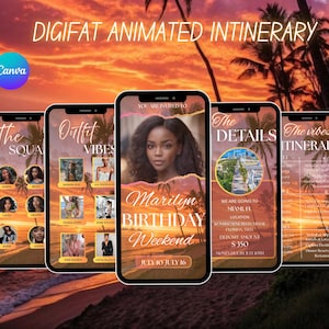 Digital Travel itinerary template, Birthday Weekend Invitation, Weekend Itinerary, Digital Schedule, Girls Trip Planner Vacation Schedule