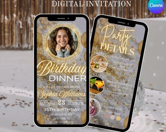 Elegant Black and Gold Birthday Dinner Invitation Video | Editable Canva Template | Classy Party Invite