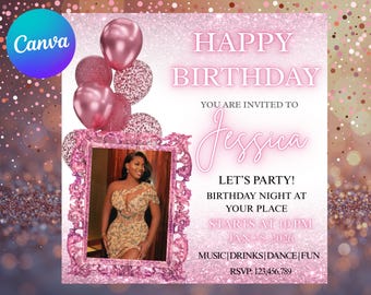 Birthday Flyer | Editable Canva Template | Celebration | Party | Invitation | Premade Birthday Flyer | Birthday Bash