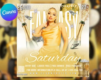 Saturday Night Party Flyer, Club Party Flyer, Club Flyer, Night Club Event Invite Flyer, Club DJ Flyer, Happy Hour Flyer, Canva Editable