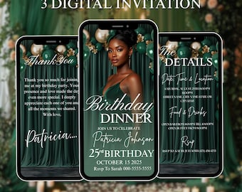 Invito animato per cena di compleanno / Invito elegante modificabile / Modello digitale Canva da scaricare