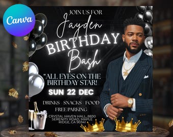 Men’s Birthday Bash Flyer Template | Editable Event Invitation | Canva Digital Download