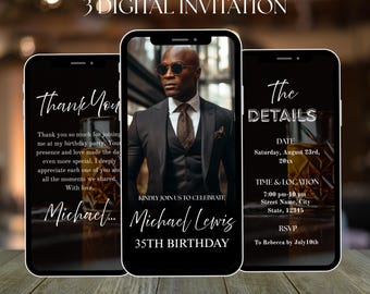 Invito video per festa di compleanno maschile, modello animato per dispositivi mobili, download modificabile di MP4 Canva