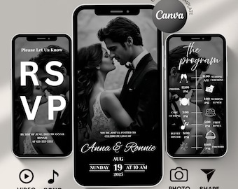 Invito di nozze animato modificabile, elegante invito digitale MP4, download immediato, invito elettronico per la celebrazione del matrimonio