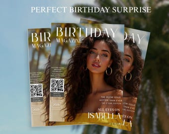 Birthday Magazine Cover Template | Editable Canva Gift | Digital Download | Fun Birthday invitation