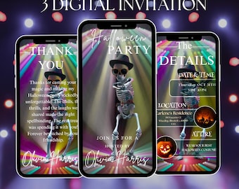 Invito per festa in discoteca di Halloween, invito scheletro animato, invito video digitale modificabile per Halloween