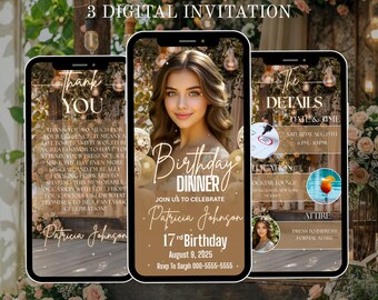 Elegante invito animato per cena di compleanno / Modello Canva modificabile / Invito video digitale / Invito per festa di classe