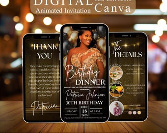 Birthday Dinner Digital Invitation, Elegant Celebration Design, Editable Event Card, Instant Download.